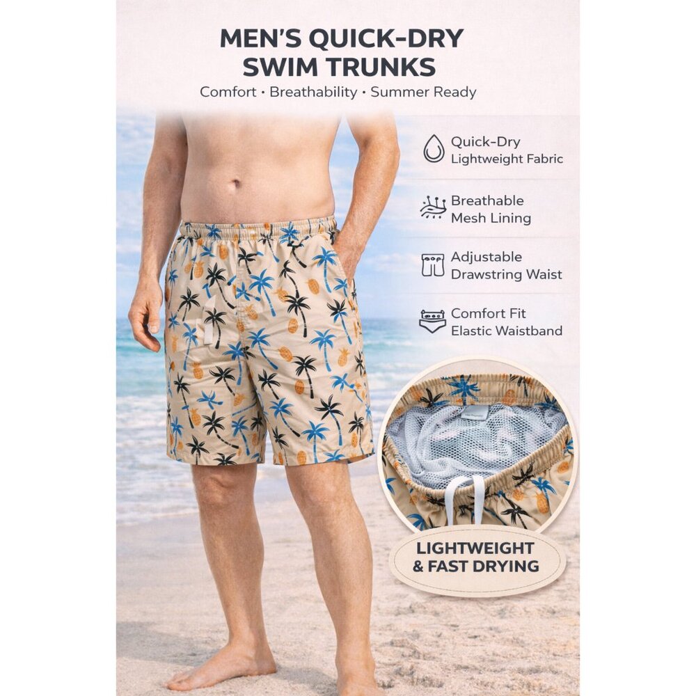 Men’s 2-Pack Quick-Dry Swim Trunks Mesh Liner Beach Board Swim Shorts, 2-Pockets - Picture 5 of 7